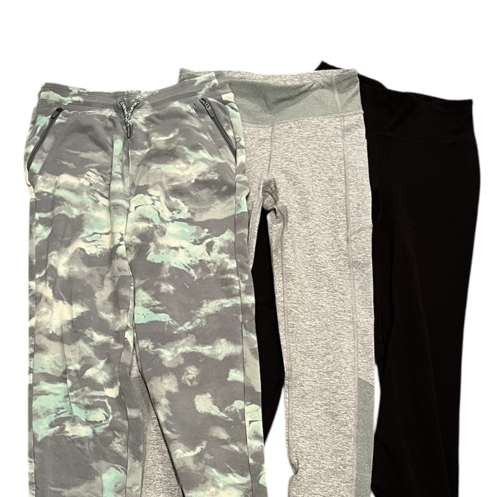 3 pair: Athleta Kids legging (14), flare legging (14) and jogger (12)